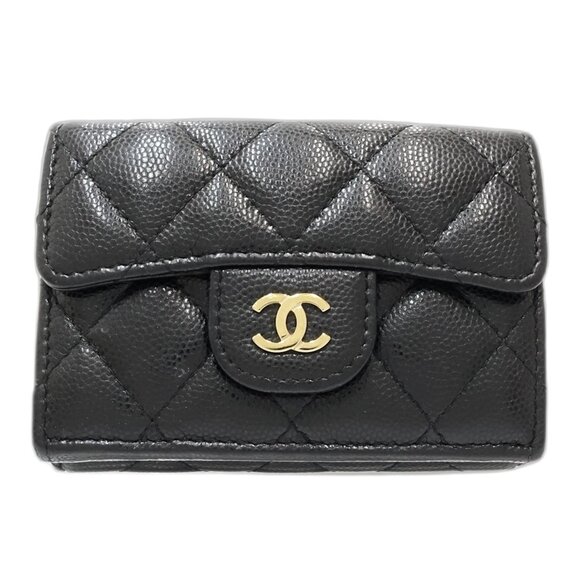 CHANEL Handbags - CHANEL Black Caviar Leather Logo Wallet